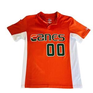 Canes Orange & White 00 on Back 2 Button Short Sleeve Jersey Mizuno Drylite YM